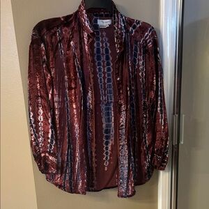 Tru luxe jeans Velvet Button-Up Shirt in Burgundy and Blue